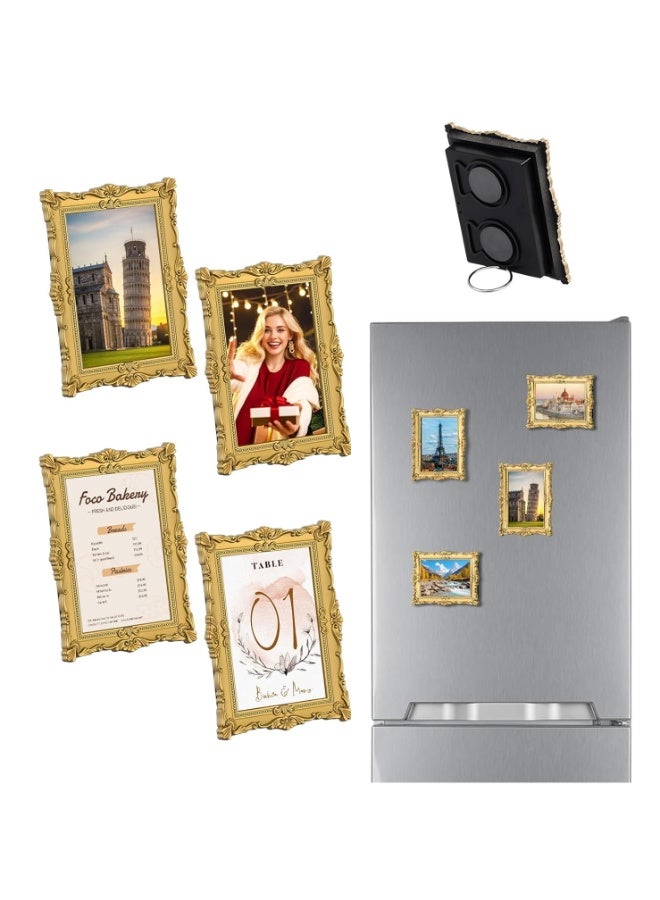 Bukela 4Pcs Vintage Mini Picture Frames for 2.5"x3.5" Wallet Size Picture DIY 4.5"x3.5" Magnetic Fridge Magnet Small Gold Ornate Photo Frame Antique Table Decor for Wedding Party Menu(Vintage) - Image 1
